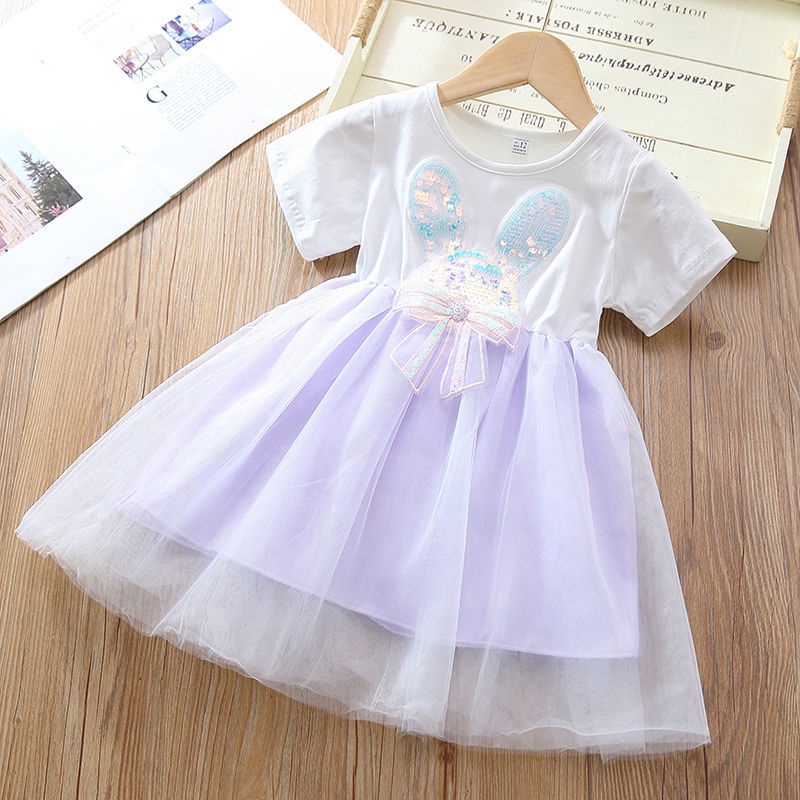 Đầm Công Chúa Phối Lưới Đính Kim Sa Tai Thỏ Kiểu Hàn Quốc Thời Trang Mùa Hè 2022 Dễ Thương Cho Bé Gái