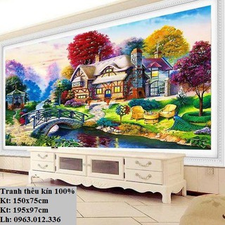 Tranh thêu chữ thập Ngôi nhà phương tây H2113-195x97cm