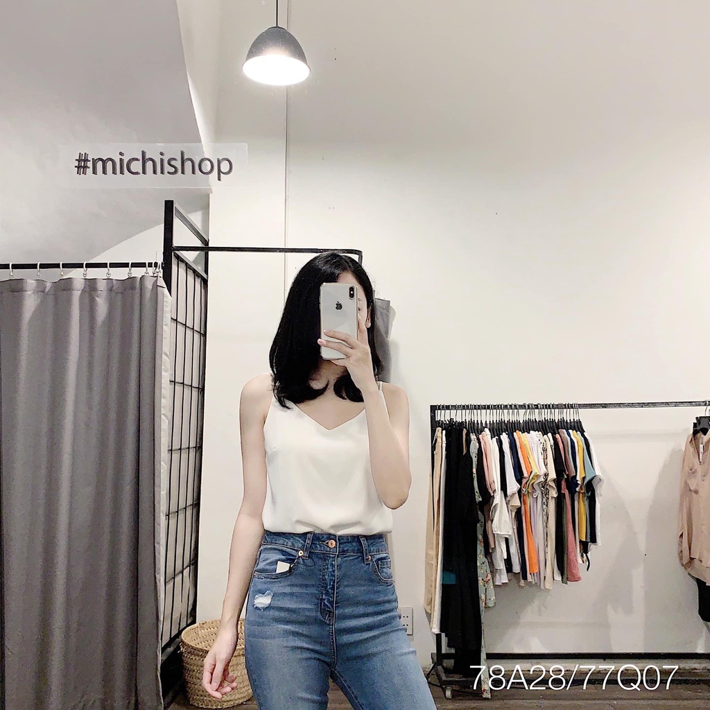 Quần jean skinny Bershka rách gối xanh-77Q07