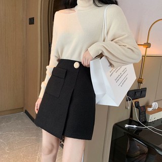 (SẴN) Chân váy dạ vạt lệch 1 cúc