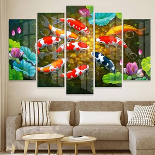 Tranh CỬU NGƯ QUẦN HỘI,tranh treo tương, tranh tráng gương ấn, trang trí phòng khách đẹp và hợp phong thuỷ