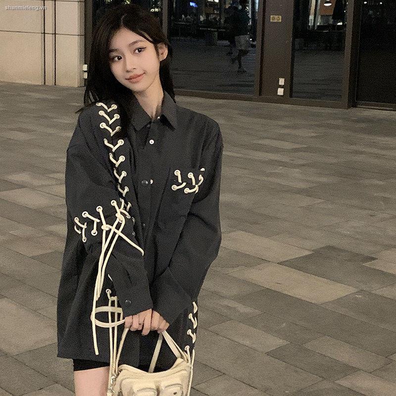 Áo khoác sơ mi dáng rộng phong cách Hàn Quốc thiết kế thời trang xuân thu 2021 cho nữ