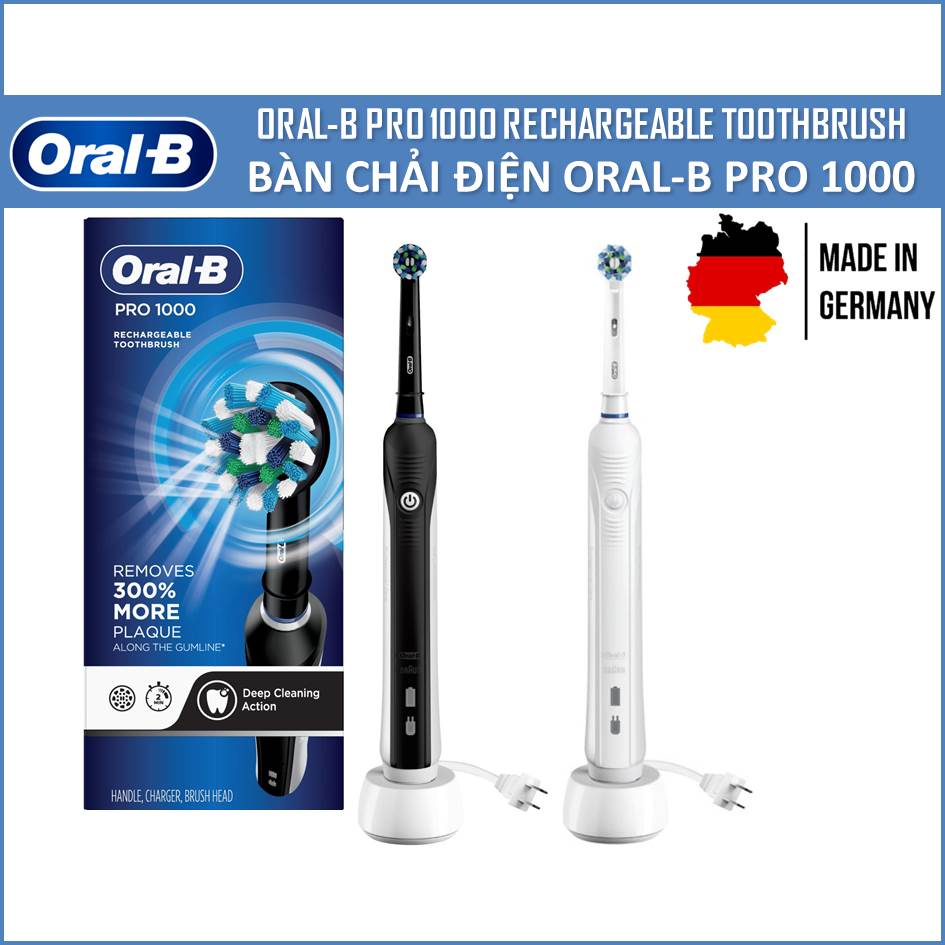 Bàn Chải Đánh Răng Điện Oral-B Pro1000 - Nhiều Màu Sắc, Cảm Biến Lực, Made In Germany