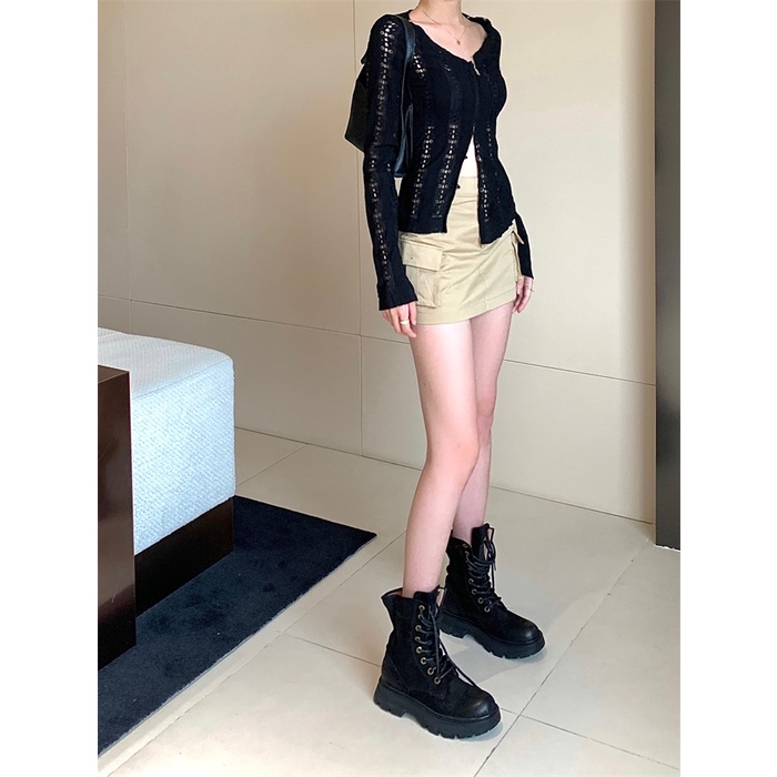 Cocory vn Set Áo Hở Lỗ + Chân Váy Chữ A Lưng Cao Thời Trang Nữ