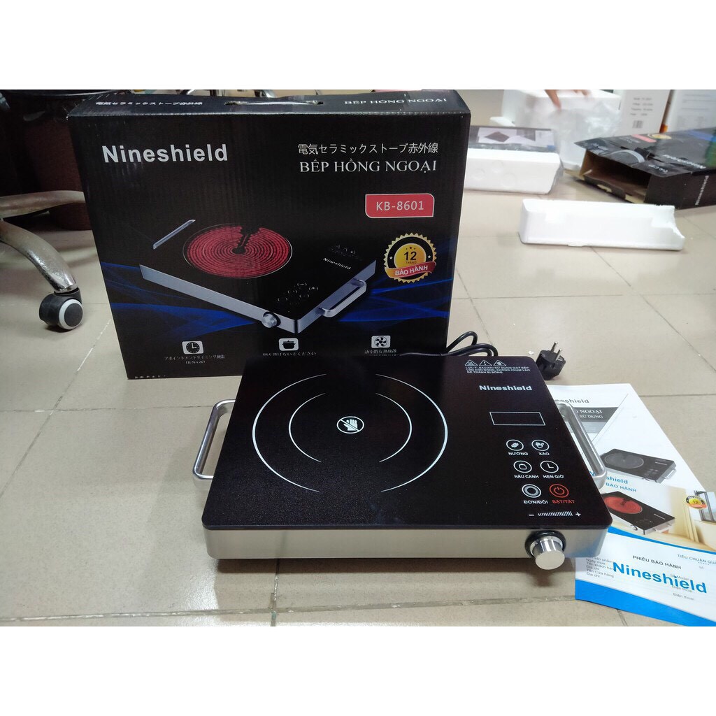 Bếp hồng ngoại đơn NineShield Model KB 8601 – Phím điều khiển cảm ứng, 2 vòng nhiệt, CS 2200W, Không kén nồi - BH 12 TH