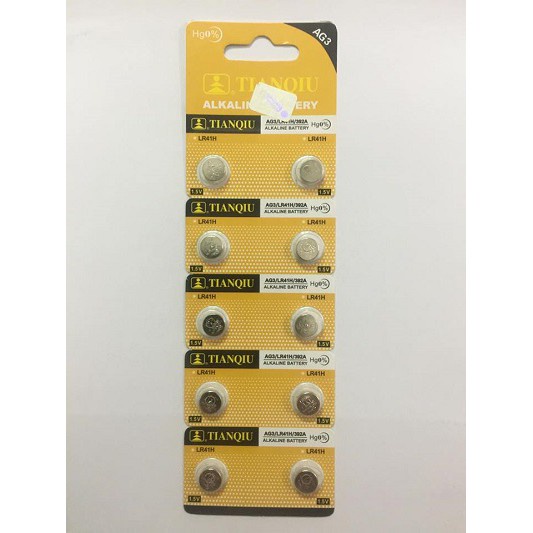 Viên Pin AG3/LR41H/392A Tianqiu 1.5v Vỉ 10 Viên -GR-