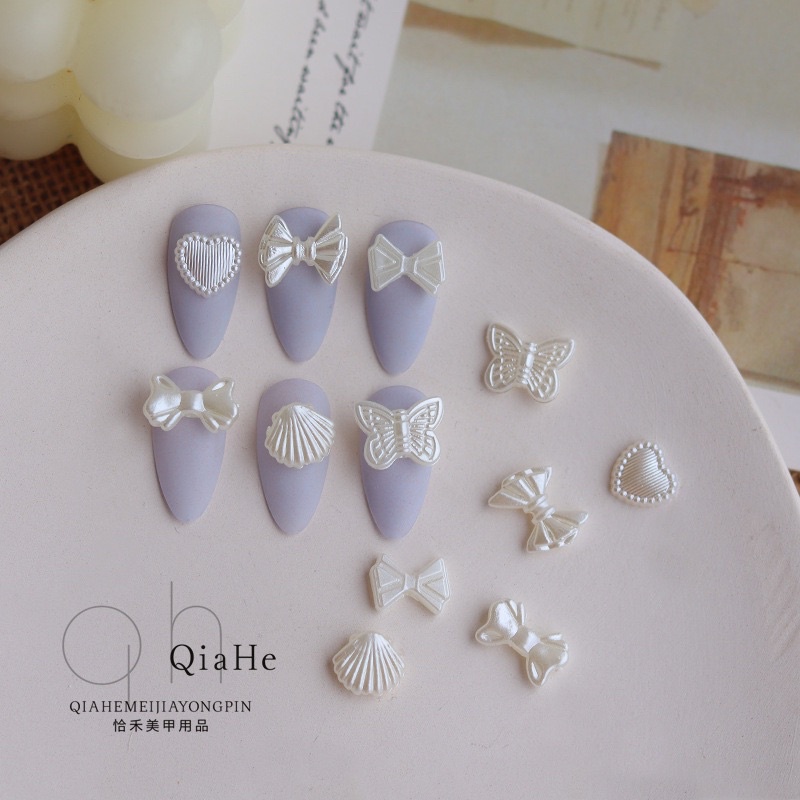 Charm nơ nhựa,charm vỏ sò- tim trang trí móng