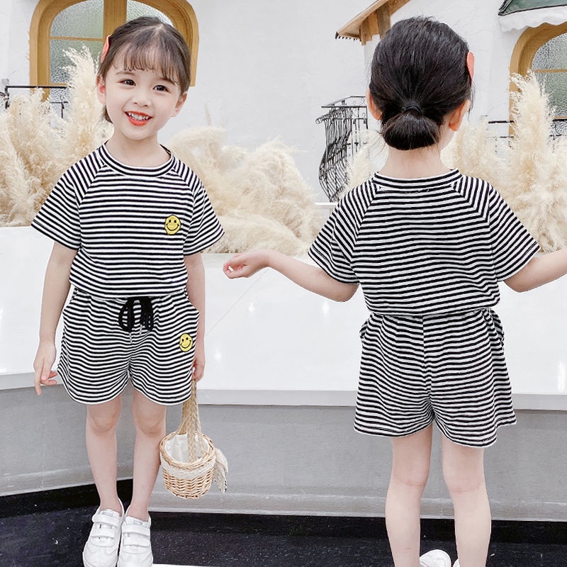 Quần áo trẻ em bé gái / Bộ đồ kẻ sọc cho bán hàng số 1 của cửa nữ vải bông tinh khiết dành từ 3-5 tuổi dệt kim hai mảnh