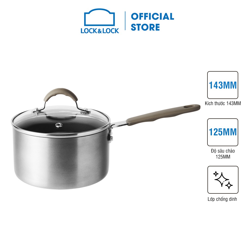 Nồi sâu lòng Lock&Lock Handycook có tay cầm và nắp đậy 14cm - Màu xám LHD1141