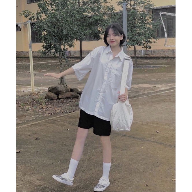 Áo Sơ Mi Trắng Học Sinh Cộc Tay From Rộng