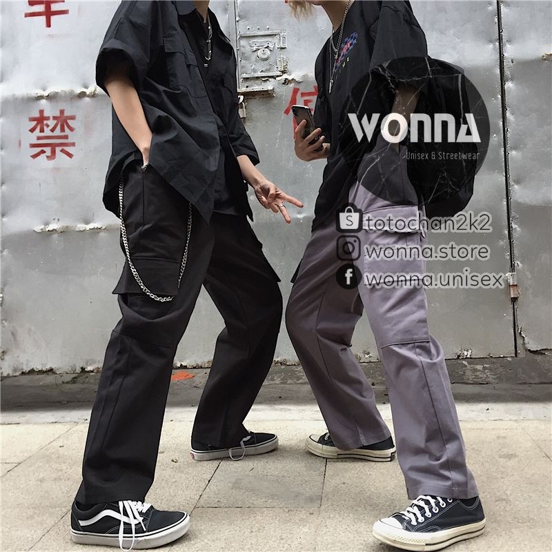 Quần kaki box pant quần tây túi unisex ulzzang oversize street style Hàn Quốc