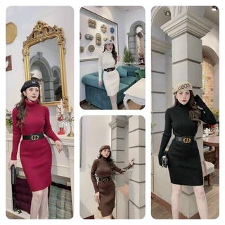 Váy len body cổ lọ hàng QC