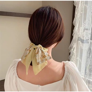Cột tóc satin thắt nơ họa tiết hoa