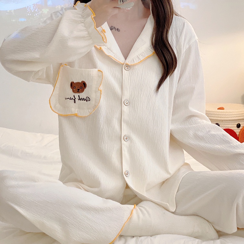 Đồ ngủ nữ pijama mặc nhà cao cấp áo dài quần dài chất vải thô hàn mềm mại  La108