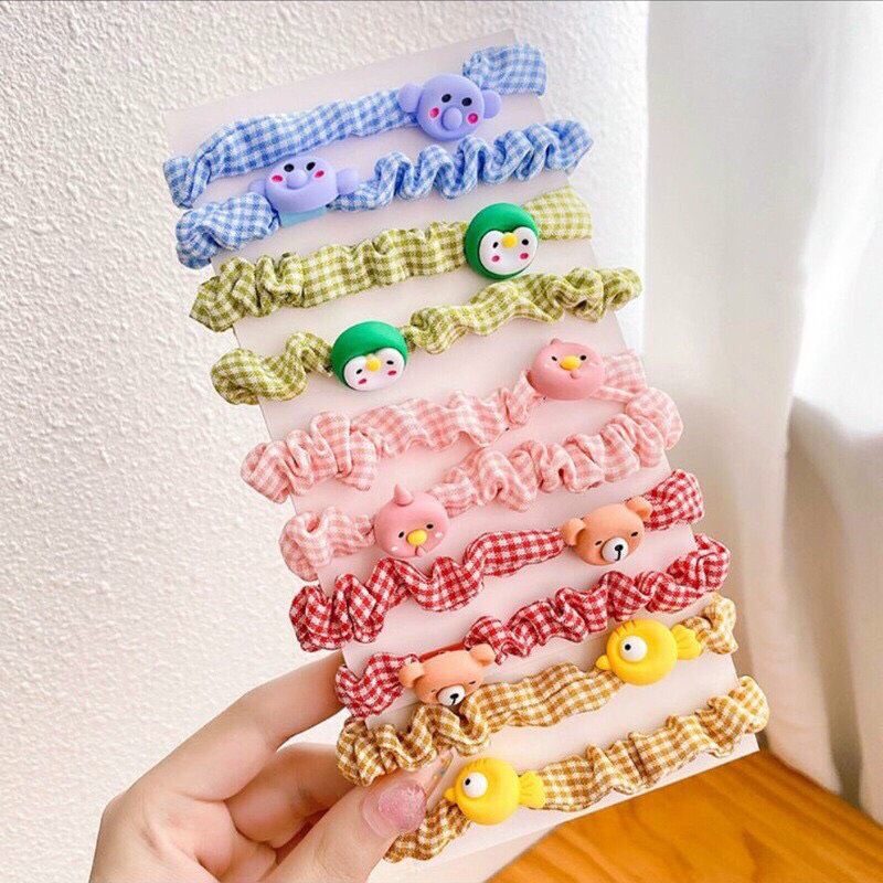 Scrunchies mini họa tiết gắn hình xinh