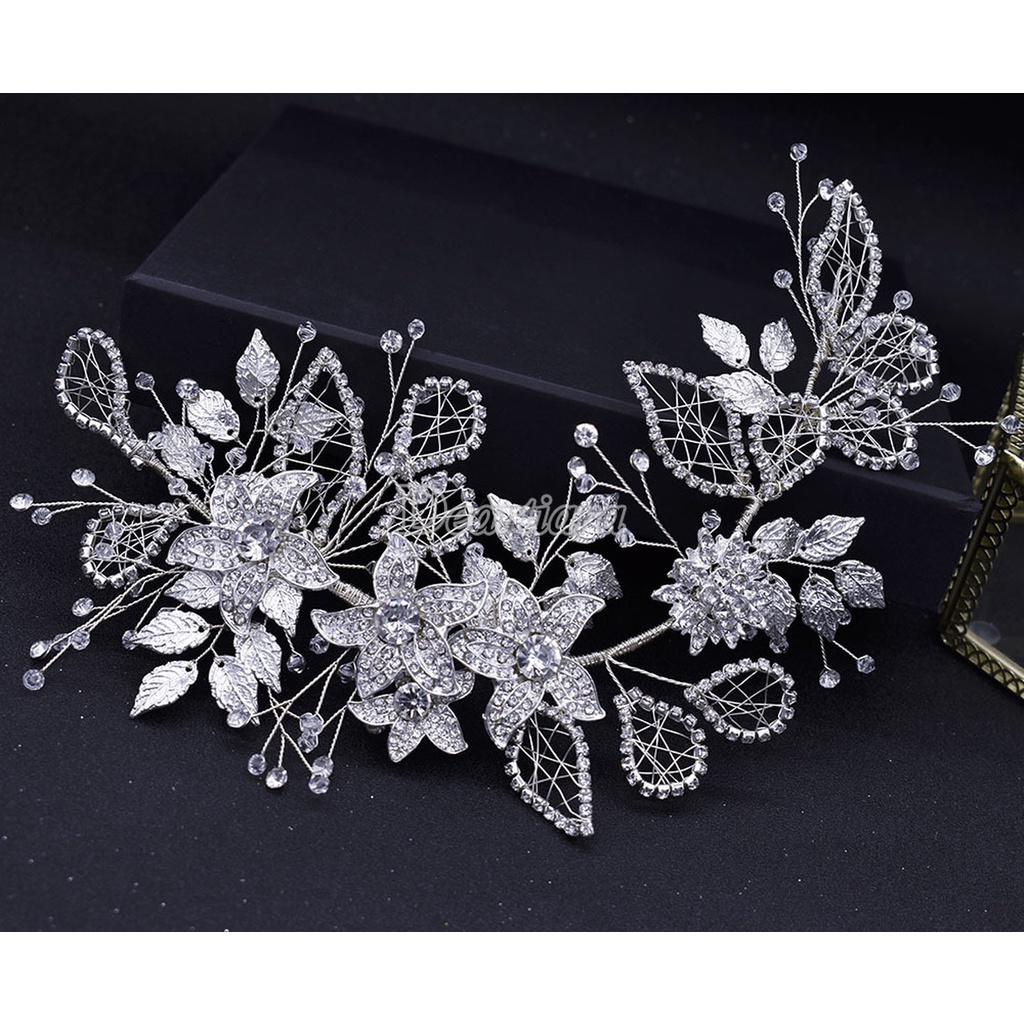 Cài Tóc Thời Trang Hình Chiếc Lá Bằng Hợp Kim Có Đính Đá Cho Cô Dâu