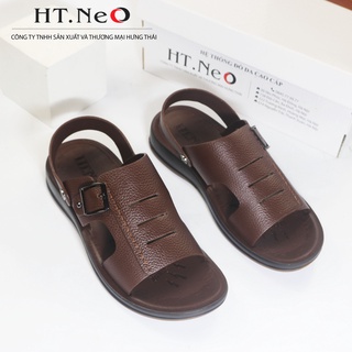 Dép da ,Sandal nam da bò quai hậu đế kếp HT.NEO cao 3,5cm chống trơn trượt ,độ bền cao ,đi mềm êm chân thoải mái SD19