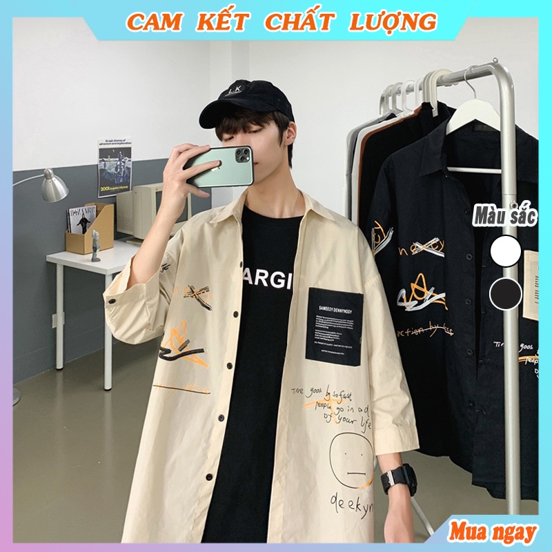 Áo sơ mi nam form rộng, áo sơ mi tay lỡ phong cách thời trang thể thao đẹp freeship mã SM04