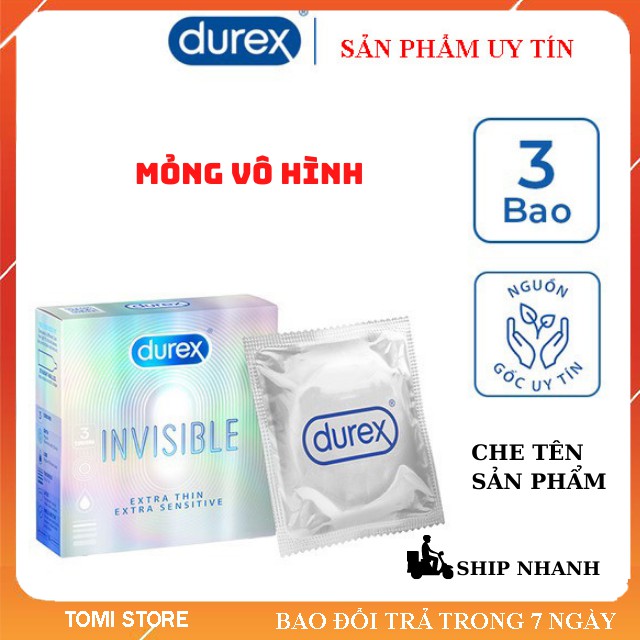 Bao Cao Su Durex Invisible Vô Hình Siêu Mỏng | BCS OK 3 Con Sói Tăng Khoái Cảm  Hộp 3 Cái - Đóng Hàng Che Tên Sản Phẩm