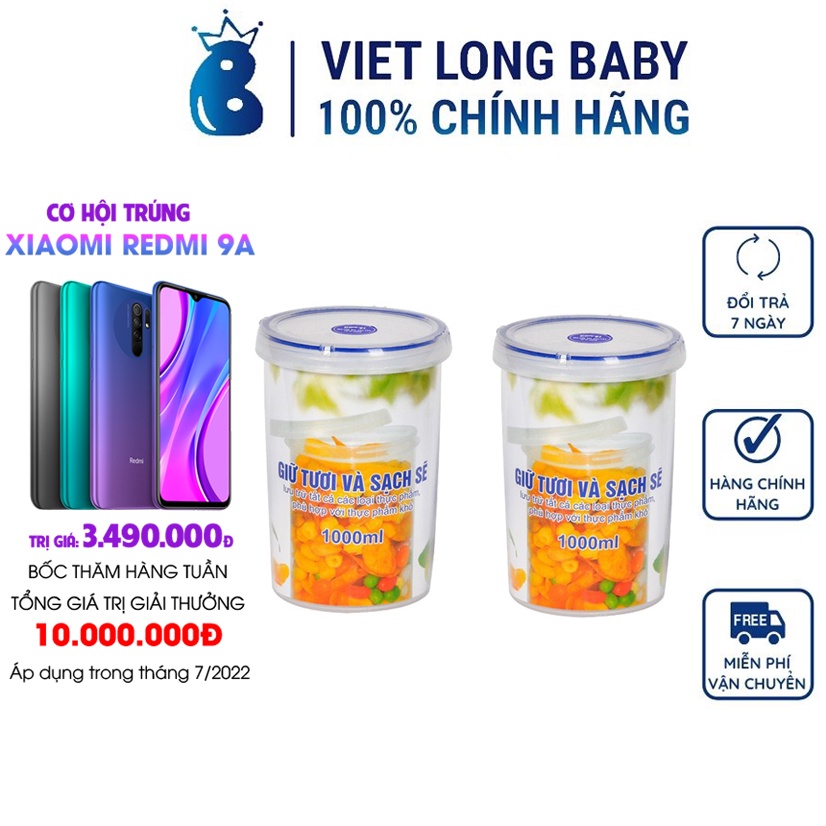 Hộp nhựa đựng thực phẩm đa năng tròn Song Long 2408 1000ml bảo quản tốt, an toàn cho sức khỏe
