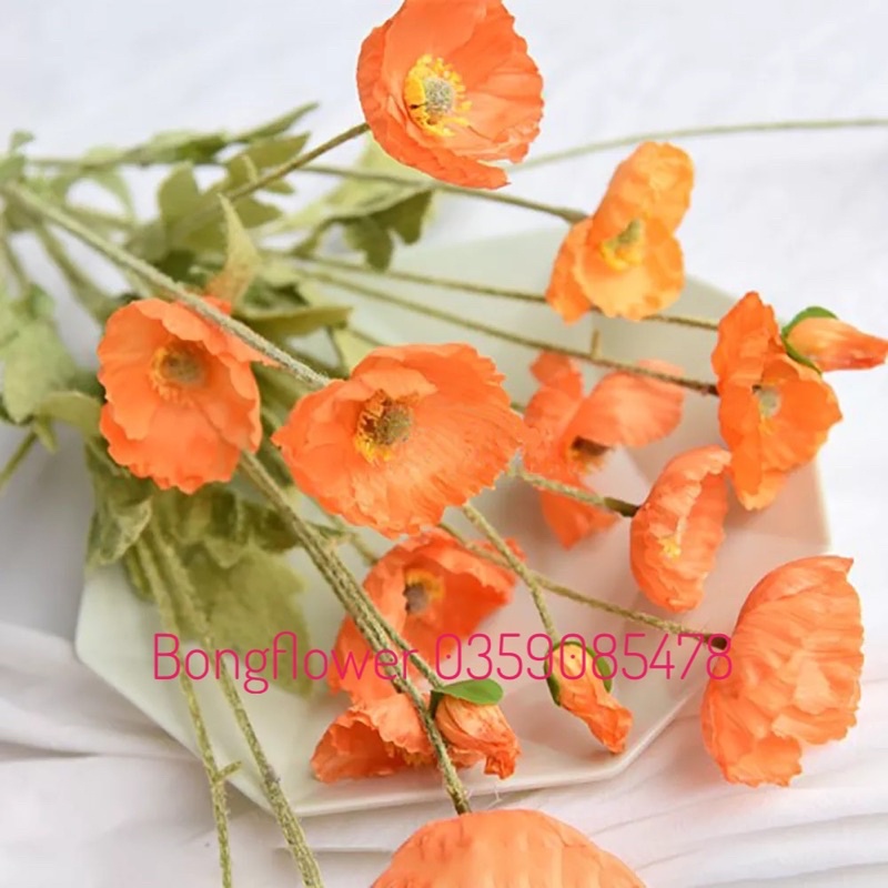 Hoa anh túc giả cành 3 bông dài 60cm