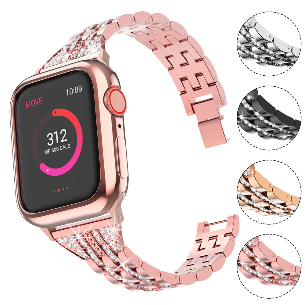 Dây Đeo Thay Thế Bằng Thép Không Gỉ Đính Đá Lấp Lánh Cho Apple Watch 38 / 40mm 42 / 44mm Series 6 Se 5 4 3 2 1