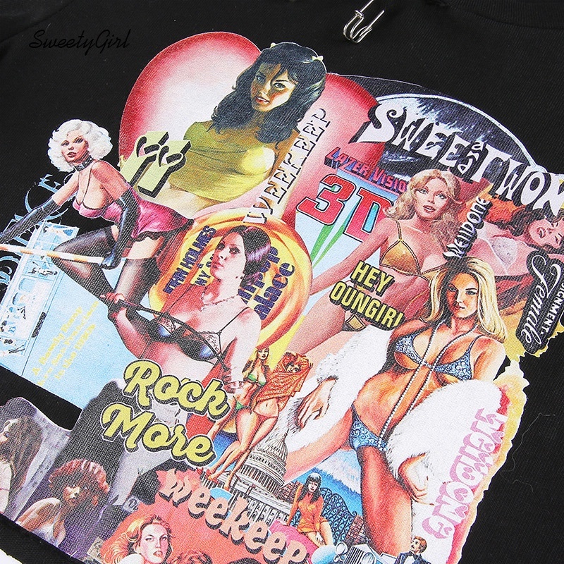 Áo Croptop Tay Ngắn Cổ Tròn In Họa Tiết Hoạt Hình Thời Trang Cho Nữ