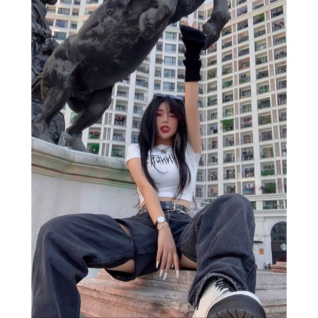 Áo Croptop Tay Ngắn Hoạ Tiết In Chữ Sinner Tôn Dáng Body