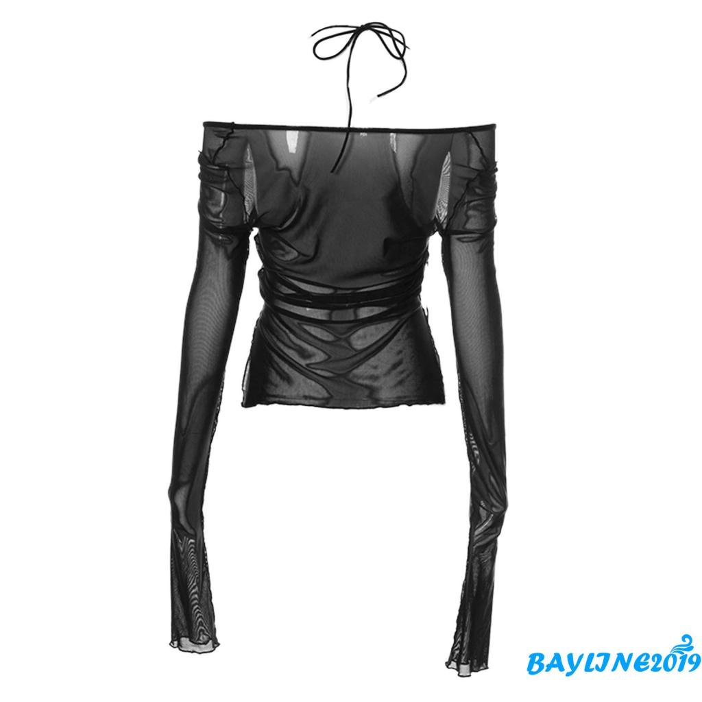 Áo thun tay dài cổ chữ V màu trơn thời trang cho nữ