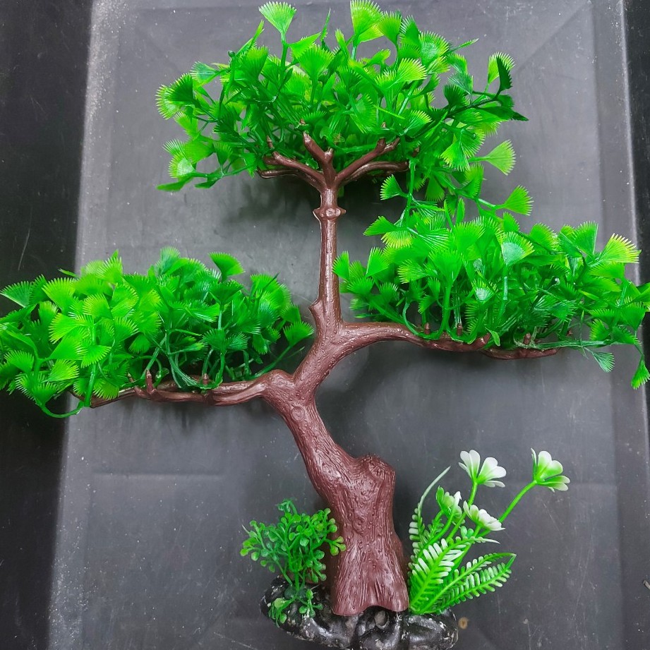 Cây nhựa trang trí bể cá: mẫu bonsai 3 tán