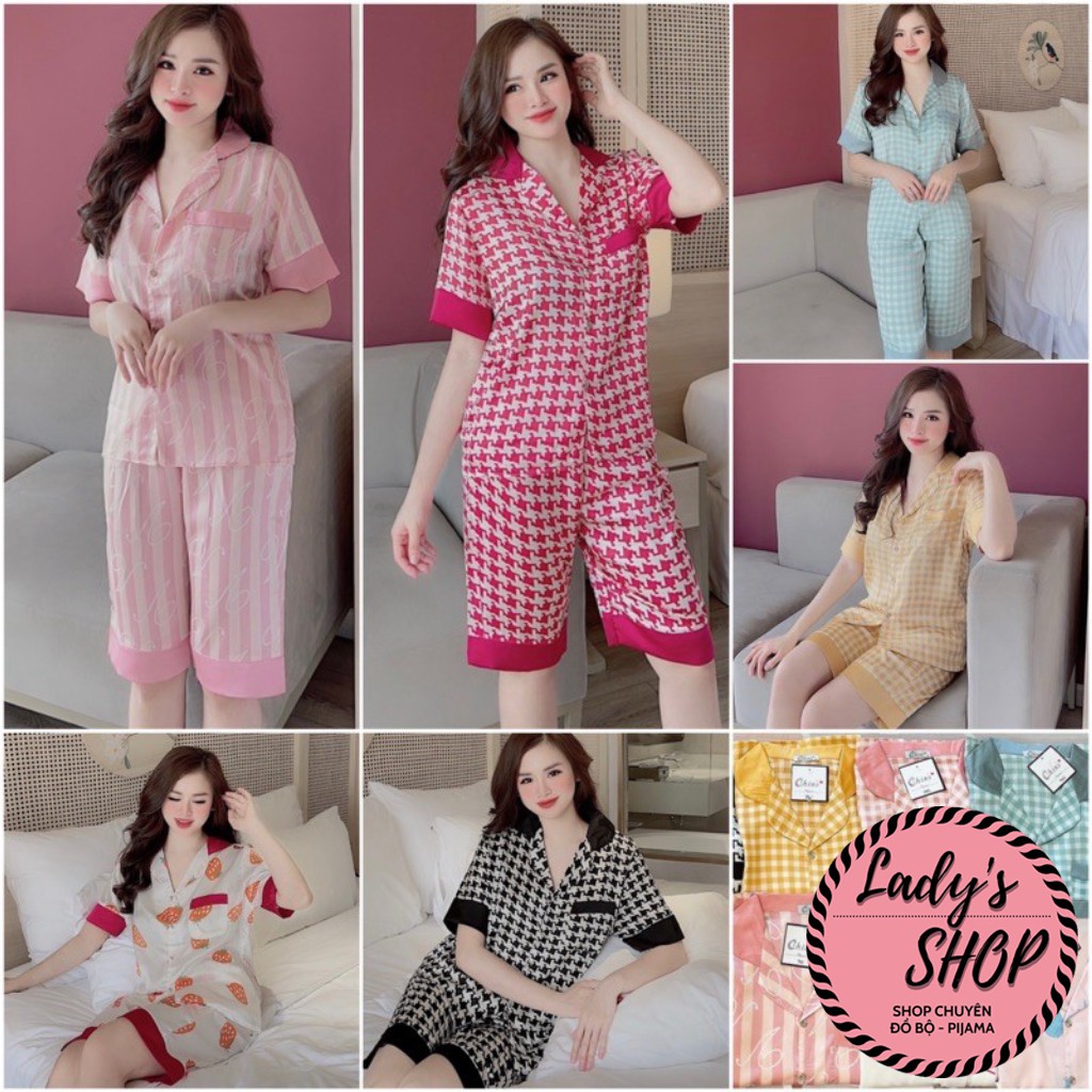 [MẪU HOT] Đồ Bộ Lụa Pijama Quần Lửng Họa Tiết Mới ☘️ Chất liệu Satin💚Đồ Ngủ Nữ