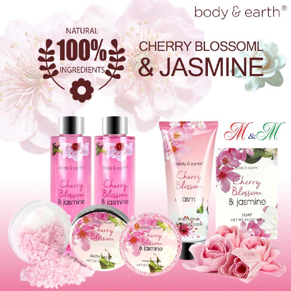 Bộ quà tặng - tắm và gội - Hương CHERRY BLOSSOM & JASMINE (8 món) | USA