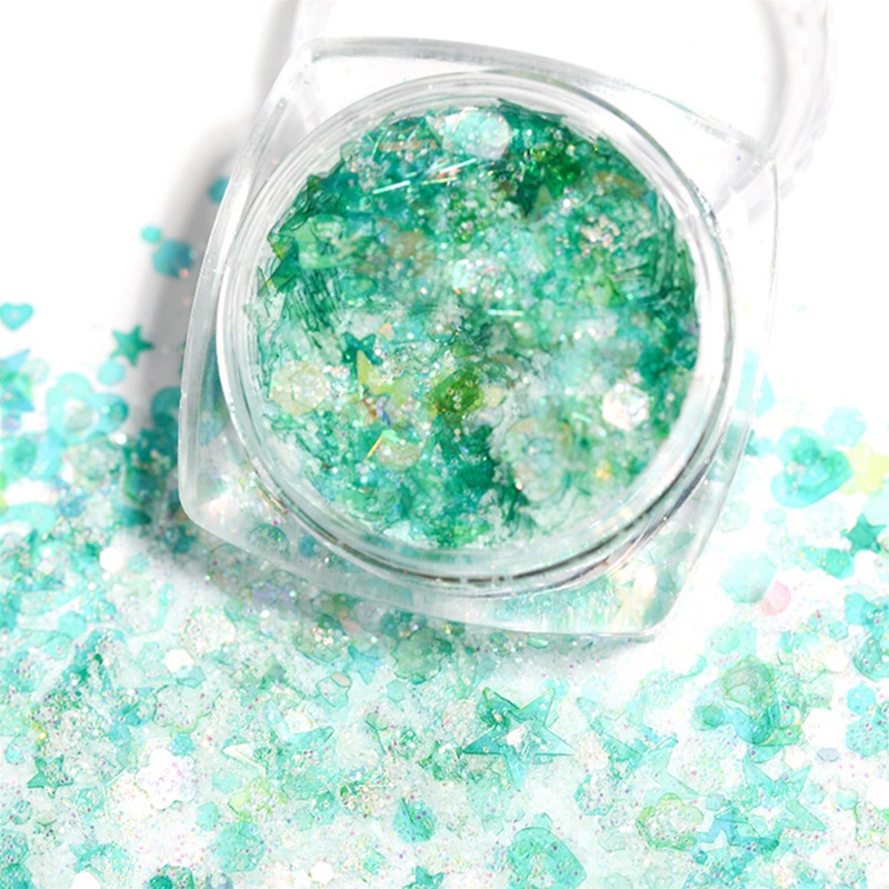 [Hàng mới về] Bộ 6 lọ kim sa lấp lánh dùng để nhồi vào nhựa resin epoxy / gel UV hình ngôi sao / trái tim / bướm hỗn hợp