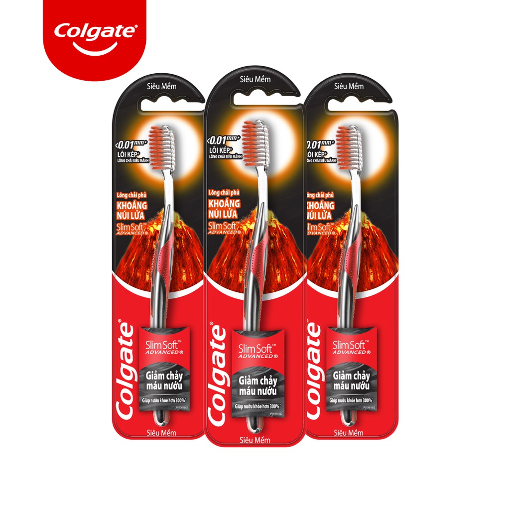 Bộ 3 bàn chải đánh răng Colgate SlimSoft Advanced khoáng núi lửa siêu mềm mảnh chăm sóc nướu