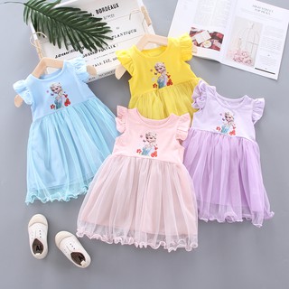 Đầm công chúa in hình công chúa Elsa Anna cho bé gái 6 tháng -5 tuổi
