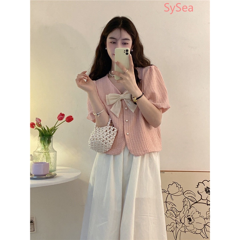 Áo Sơ Mi Phối Nơ Plus size Thời Trang Mùa Hè Hàn Quốc Dành Cho Nữ