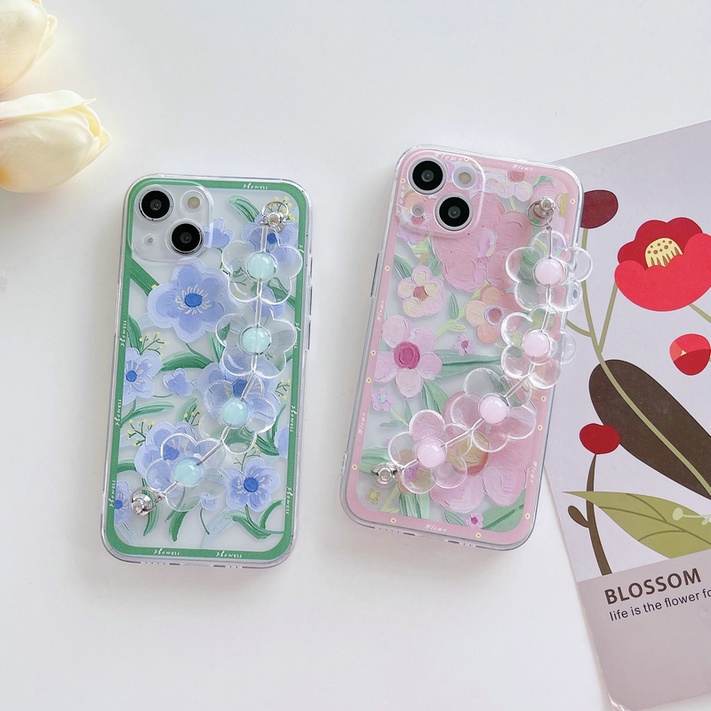 Casing For IPhone 13 12 11 Pro Max Mini SE 2020 6 6S 7 8 7+ 8+ 6+ 6S+ X XS XR XSMAX ProMax Cute Flowers Tpu Fine Hole Shockproof Clear Soft Phone Case Best Friend Back Cover with Chain CES 27