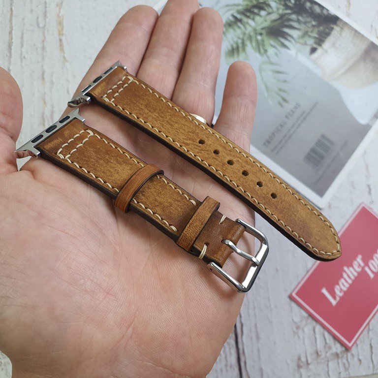 Dây đồng hồ da bò Handmade AL103LEA, Dây Apple Watch (Kèm hộp + phụ kiện) - 100% da bò thật, Bảo hành 3 năm