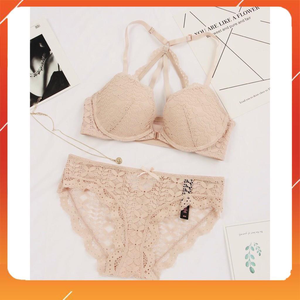 Set bộ đồ lót nữ bra ren hoa áo cài trước có gọng, đệm mút, Mã B26508