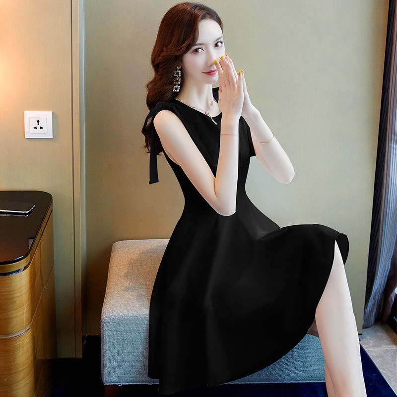 Váy nữ thiết kế dự tiệc, đầm nữ xòe hai nơ vai