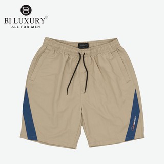 Quần short gió nam BILUXURY kẻ sọc màu camel - 4QDGT015CME