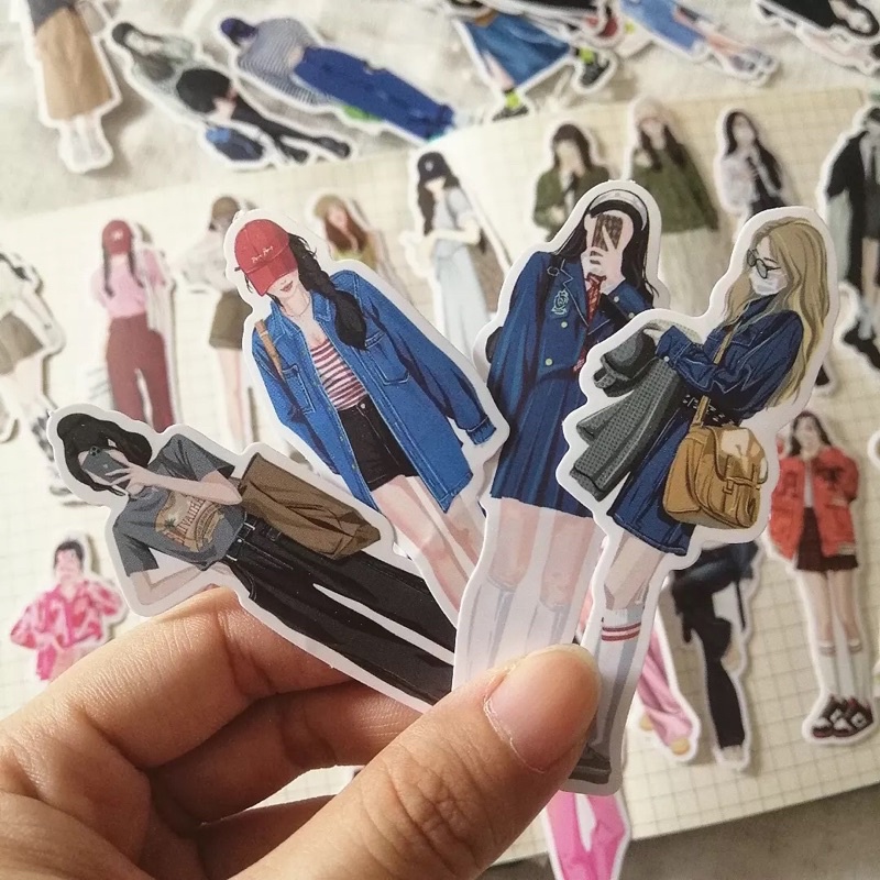 Set 20 sticker cô gái thời trang fashion girl dùng trang trí bullet journal - ginandtonic