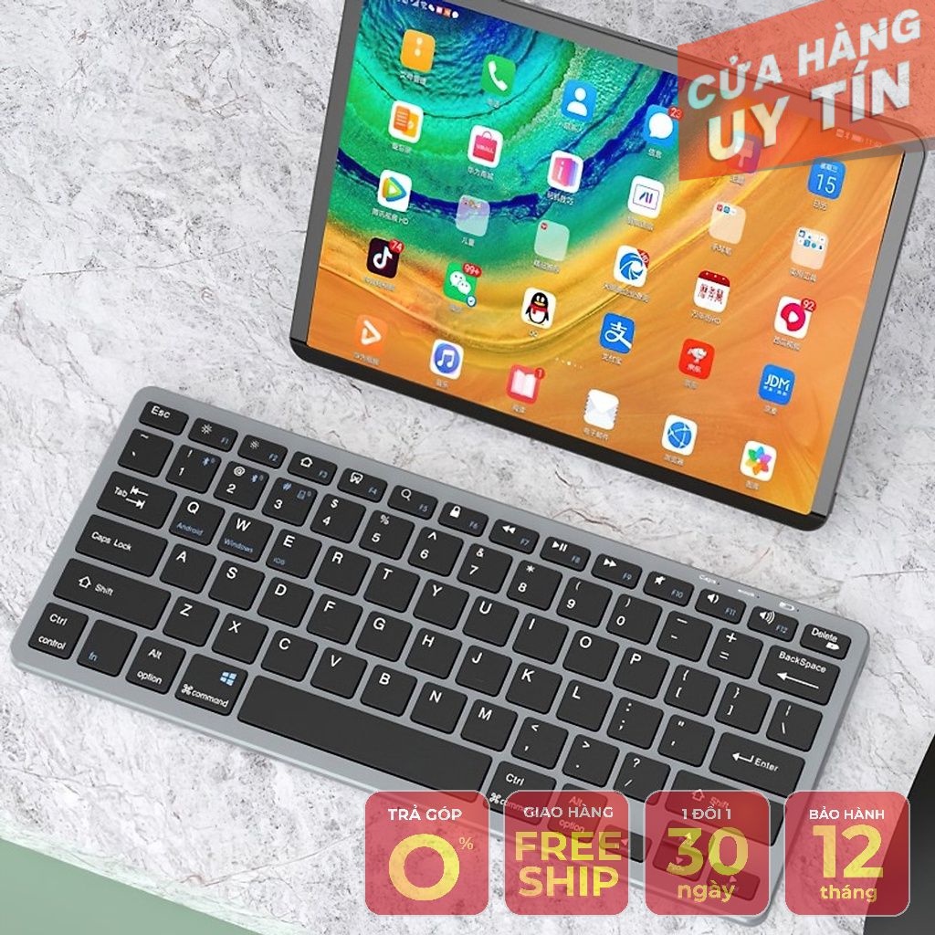 Bàn phím không dây mini WL159 - pin sạc - đa kết nối bluetooth 5.0 + 3.0 + Usb wireless 2.4G - Xám Đen