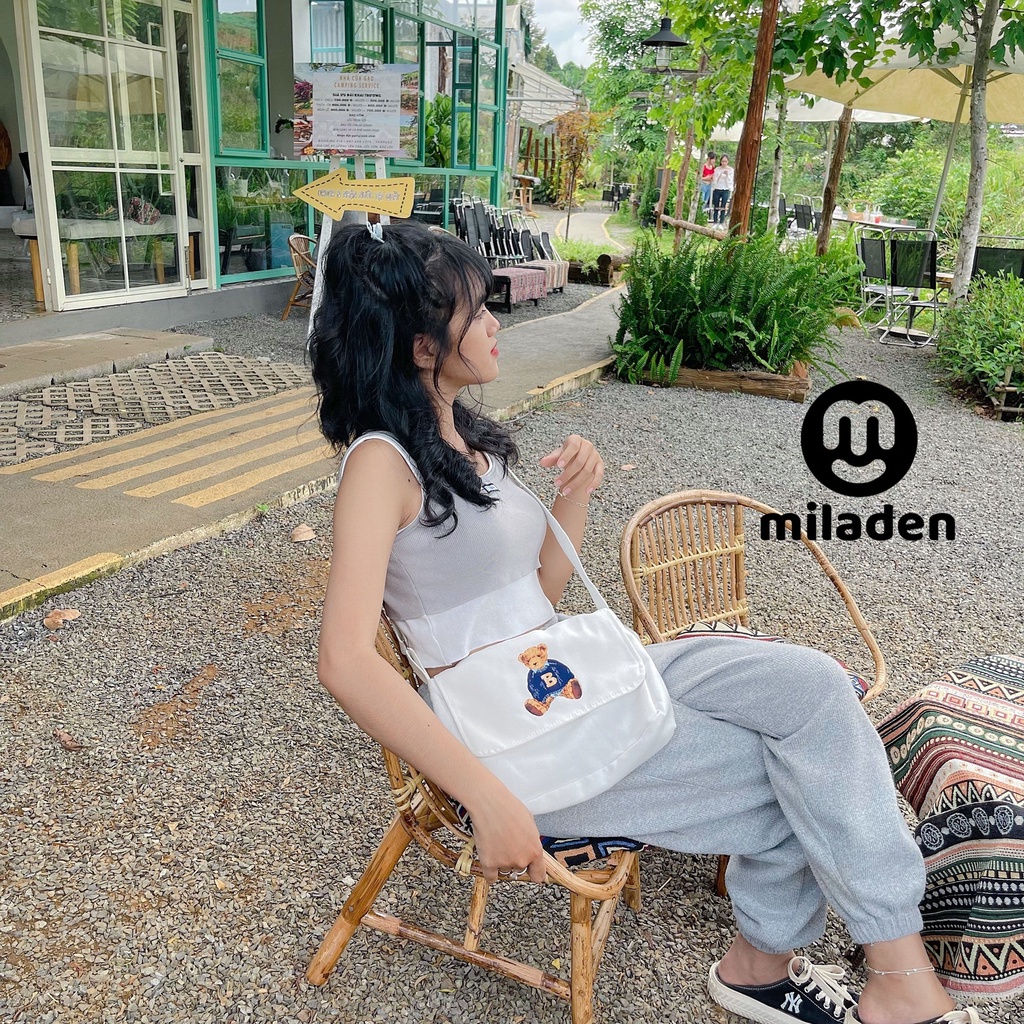 Túi đeo chéo canvas đi chơi đi học nam nữ unisex gấu teddy thương hiệu MILADEN