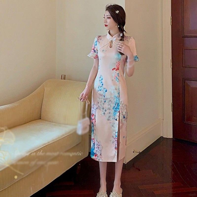 Đầm Tay Loe Thiết Kế Xẻ Tà Phong Cách Trung Hoa Cho Nữ