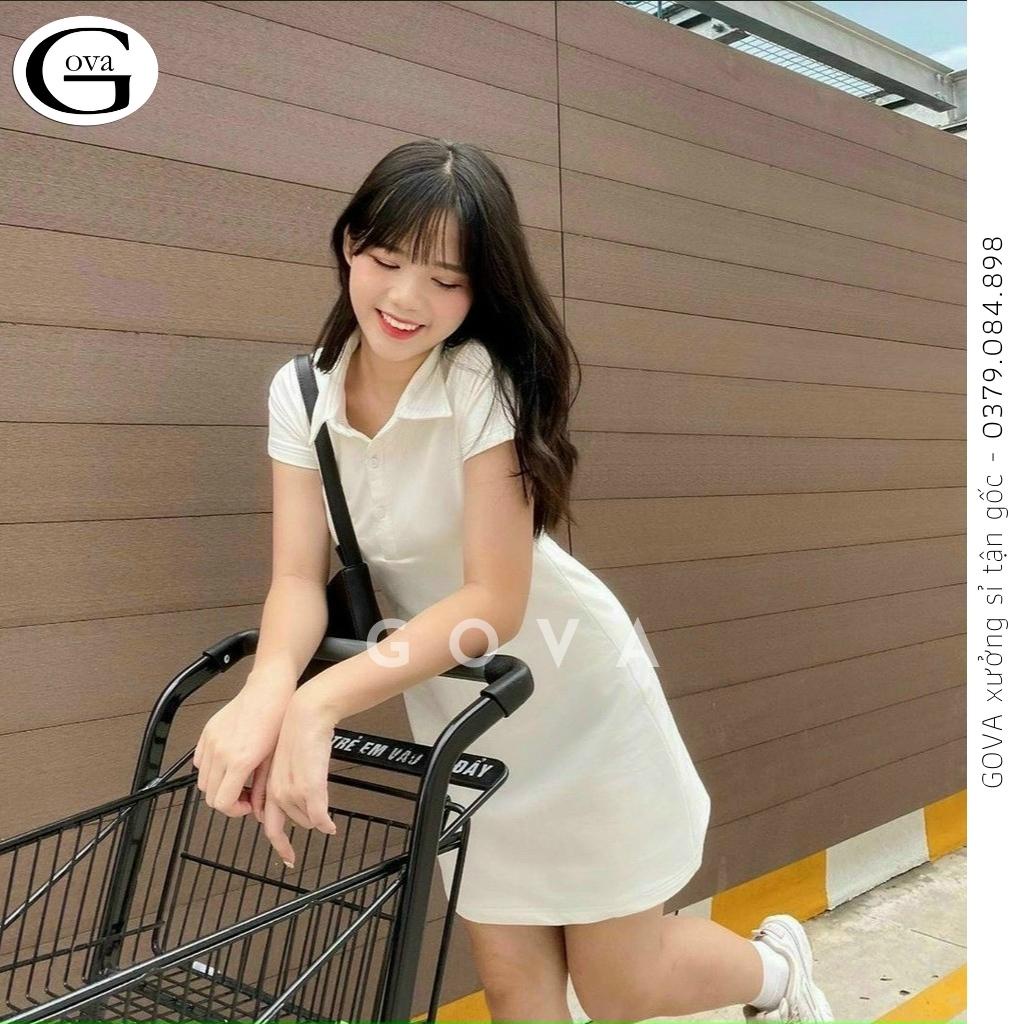 Đầm Váy Body  CỔ POLO TRƠN DÁNG XÒE Thun Cotton Kiểu Sexy Nữ, Đầm Thun Ôm Body Đẹp Gợi Cảm GOVA