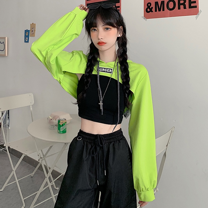 Tik Tok Bán Chạy Áo Croptop Màu Xanh Lá Dạ Quang Phong Cách Mới Năm 2022 Cho Nữ
