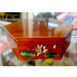 Đôn Lục giác .gỗ tràm đắp hoa sen để tượng thờ vật phẩm thờ Bình hoa