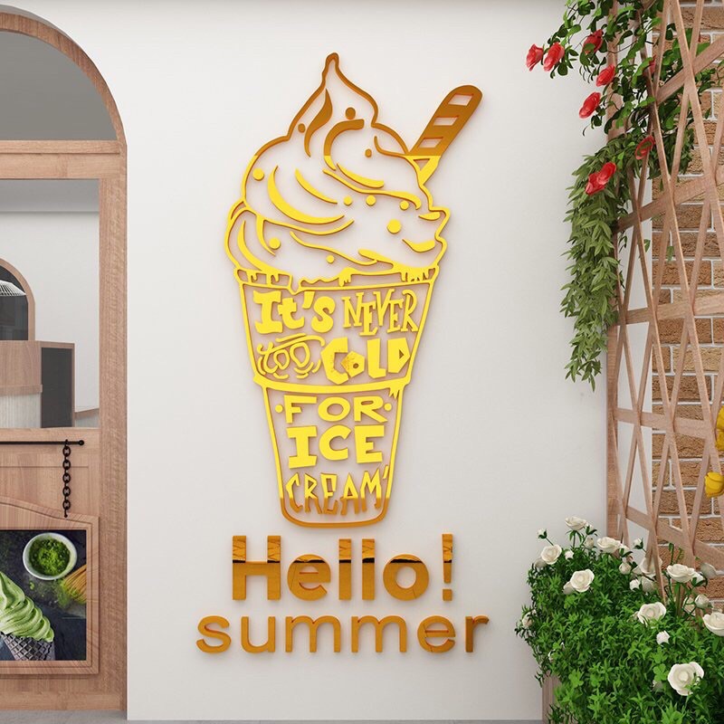 Tranh mica dán nổi - hello summer trang trí phòng ăn, quán cafe, trà sữa, đồ ăn nhanh, quán kem