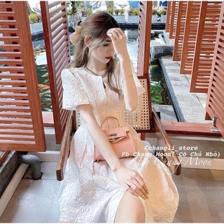 VÁY GẤM KHOÉT VAI DÁNG XÒE ÔM EO ĐI TIỆC CƯỚI XINH XẮN CAO CẤP